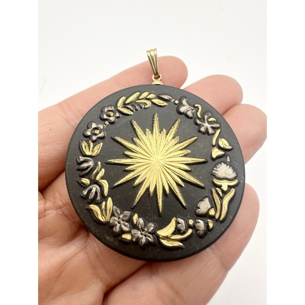 Vintage Franklin Mint Midnight Sun Pendant Gold On Black Porcelain